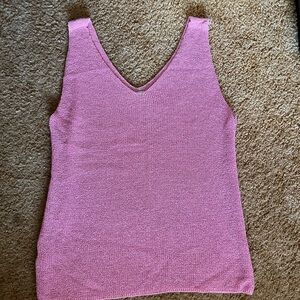 Sparkle V-Neck Knit Tank Top in Pink